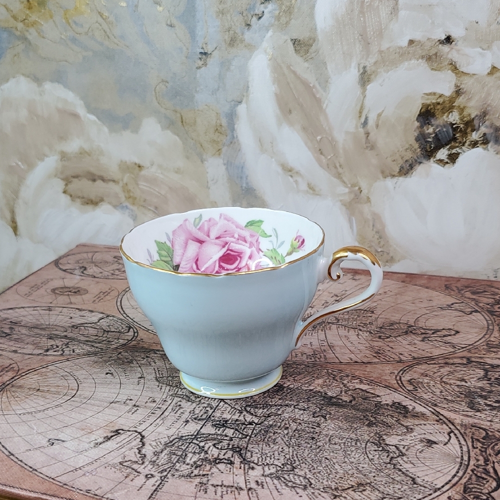 Aynsley Bone China Orphan Tea Cup Blue and Pink Rose in Cup No Saucer